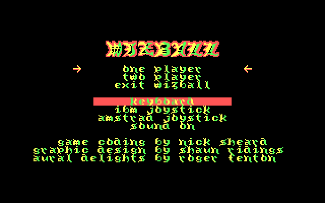 Wizball IBM PC/Compatibles Screenshot: The main menu.