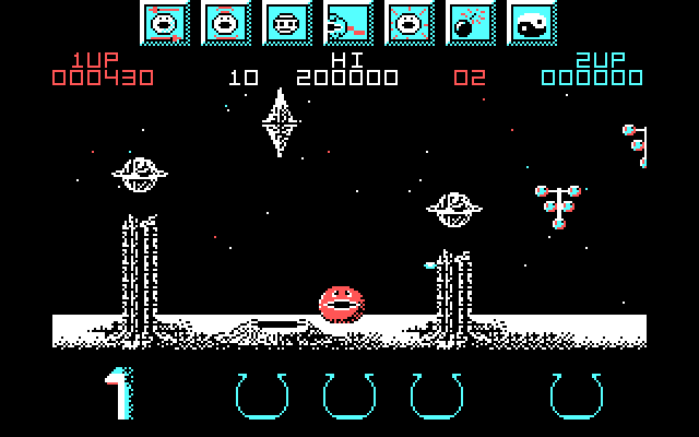 Wizball IBM PC/Compatibles Screenshot: Bouncing through some obstacles...