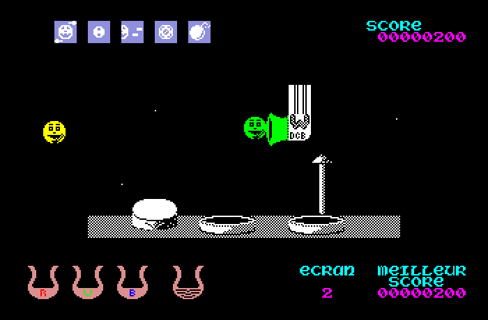 Wizball Thomson TO Screenshot: Emerging from a pipe...