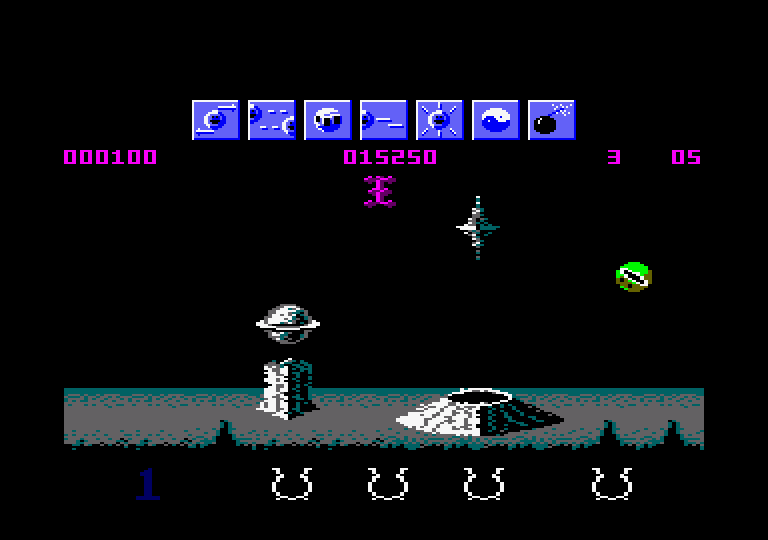 Wizball Amstrad CPC Screenshot: Bouncing through the levels...