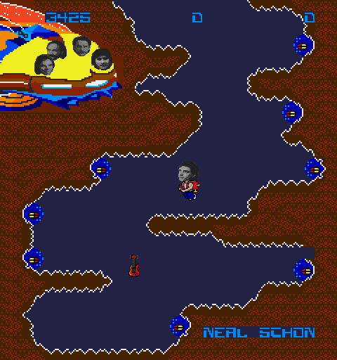 Journey Arcade Screenshot: Guide Neal Schon to his guitar.