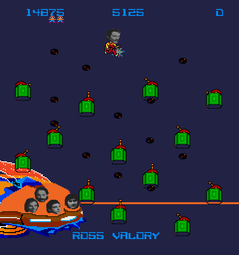 Journey Arcade Screenshot: Bass guitar acquired, time to escape!