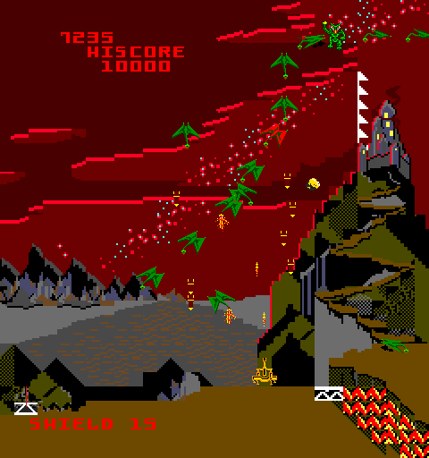 Satan's Hollow Arcade Screenshot: Enemies swarm in various patterns...