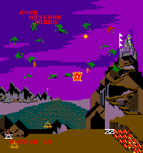Satan's Hollow Arcade Screenshot: Shooting opponents...