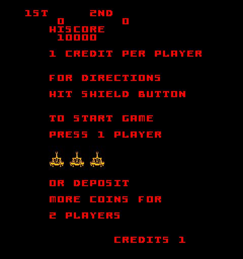 Satan's Hollow Arcade Screenshot: Press 1 player start button to begin!