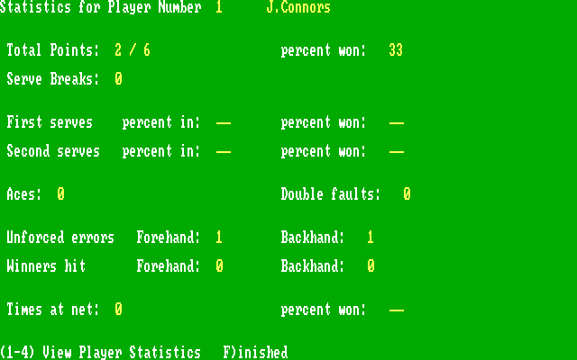 Break Point Pro Tennis IBM PC/Compatibles Screenshot: Player stats.
