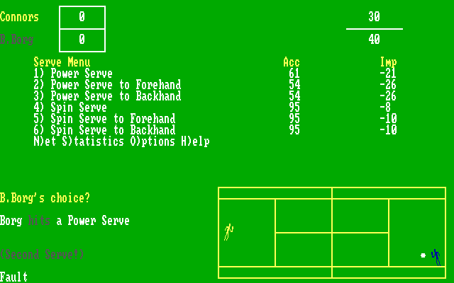 Break Point Pro Tennis IBM PC/Compatibles Screenshot: Let's try a power serve...