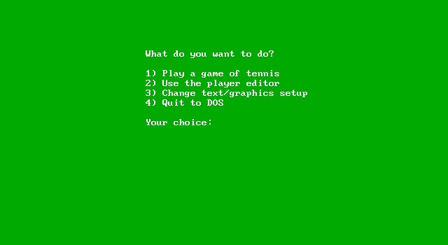 Break Point Pro Tennis IBM PC/Compatibles Screenshot: Main menu.