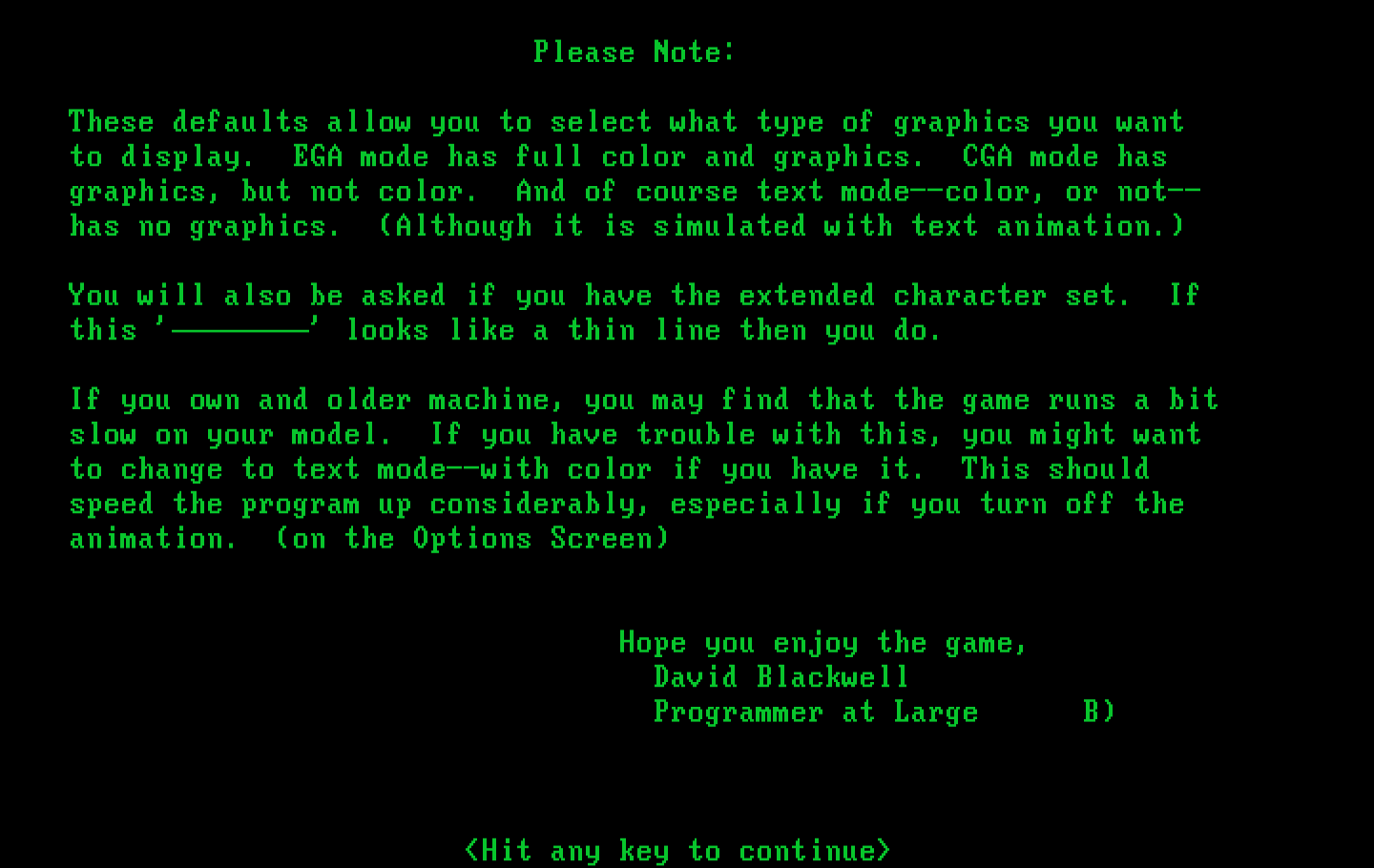 Break Point Pro Tennis IBM PC/Compatibles Screenshot: About the various display settings.