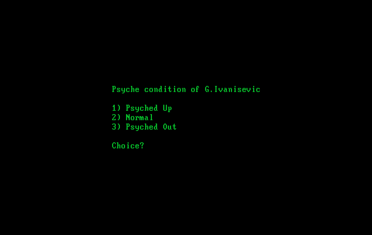 Break Point Pro Tennis IBM PC/Compatibles Screenshot: You can choose some psyche modifiers.