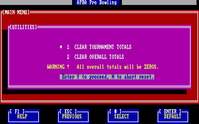 APBA Pro Bowling IBM PC/Compatibles Screenshot: You can clear previous scores...