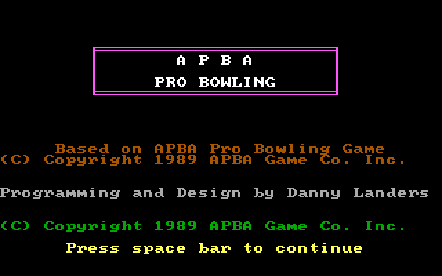 APBA Pro Bowling IBM PC/Compatibles Screenshot: Title screen.