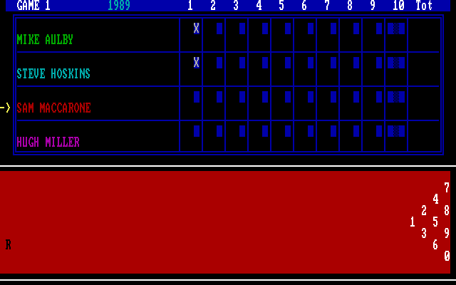 APBA Pro Bowling IBM PC/Compatibles Screenshot: Next player is up; the lane changes colors for each player.