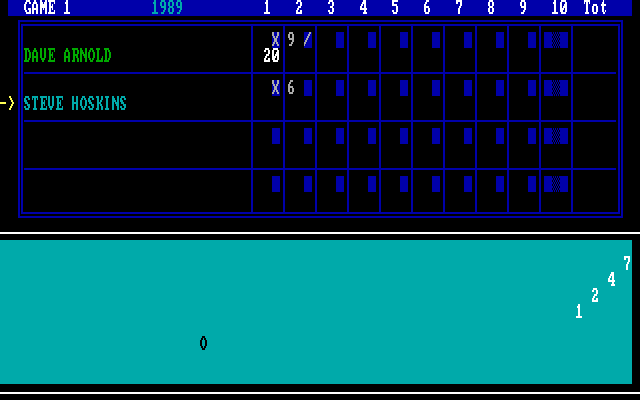 APBA Pro Bowling IBM PC/Compatibles Screenshot: Attempting to hit the remaining pins...