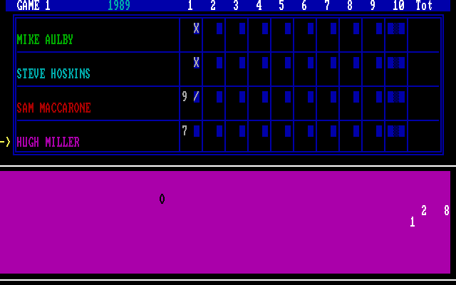 APBA Pro Bowling IBM PC/Compatibles Screenshot: 3 pins remaining...