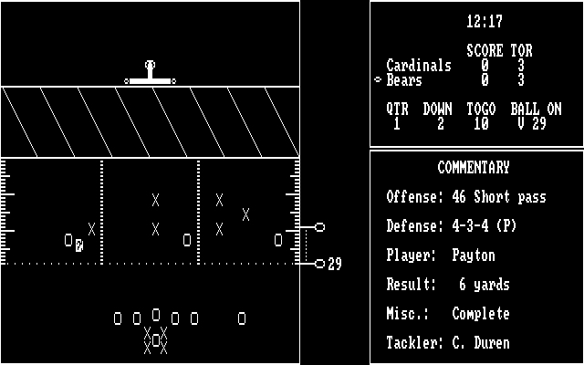 MSFL Pro League Football IBM PC/Compatibles Screenshot: Game commentary is shown along the right...