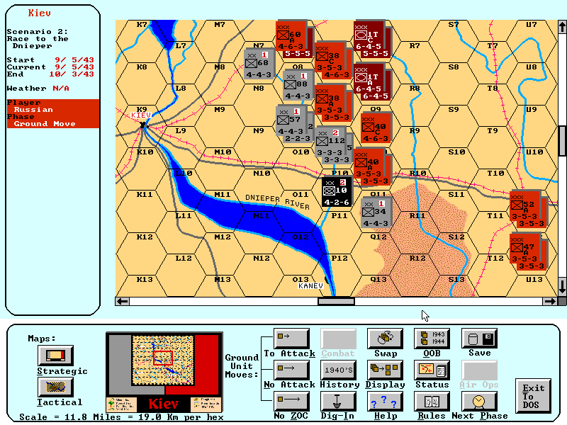 Kiev IBM PC/Compatibles Screenshot: Detailed map view.