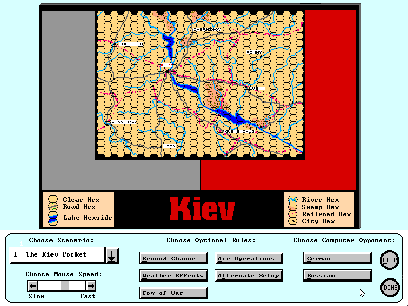 Kiev IBM PC/Compatibles Screenshot: Setting up a game.