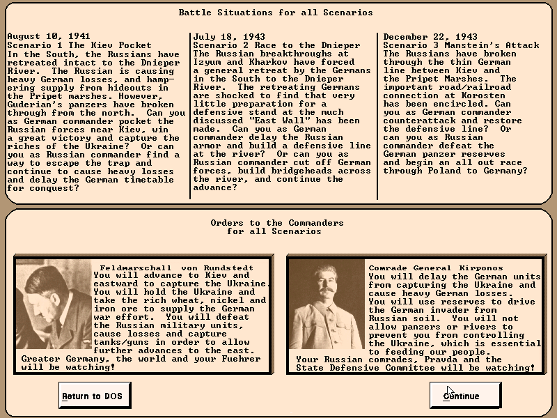 Kiev IBM PC/Compatibles Screenshot: The scenario.