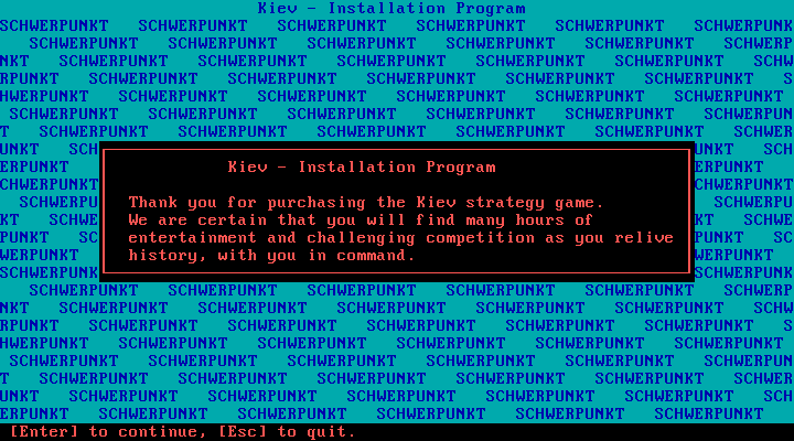 Kiev IBM PC/Compatibles Screenshot: Kiev installation introduction.