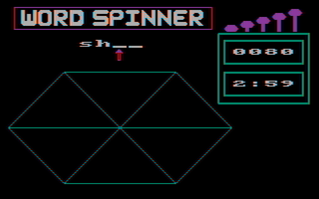 Word Spinner IBM PC/Compatibles Screenshot: I need to fill in those two blanks to form words.