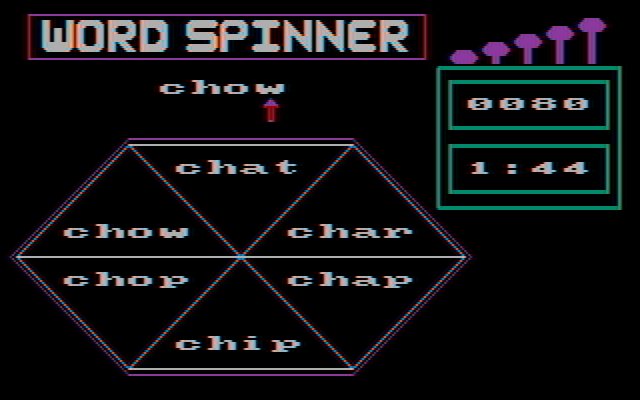 Word Spinner IBM PC/Compatibles Screenshot: Success! I fill in all of the blank spaces with words.