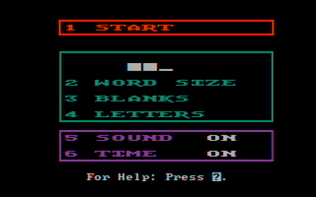 Word Spinner IBM PC/Compatibles Screenshot: The main menu.