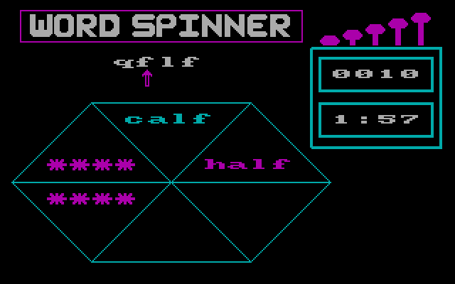 Word Spinner IBM PC/Compatibles Screenshot: What words can I make here?