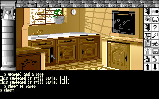 Chrono Quest Amiga Screenshot: The inventory on the bottom is hidden when there is a description for an action you took.
