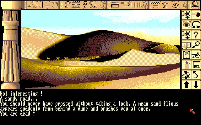 Chrono Quest Amiga Screenshot: Oops, I'm dead! Game over.
