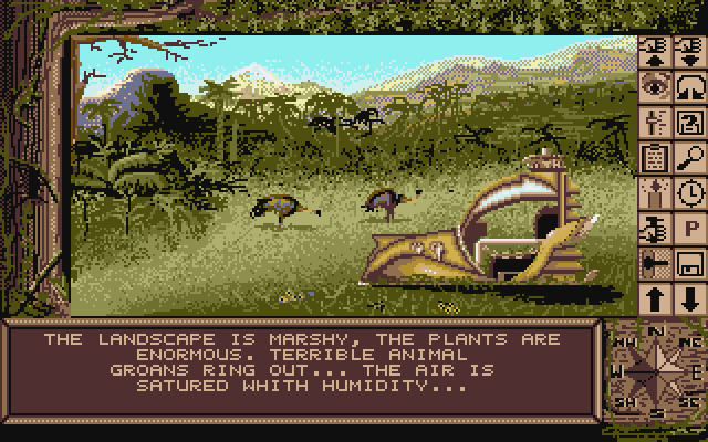 Chrono Quest Atari ST Screenshot: Arrived at a marshy landscape...
