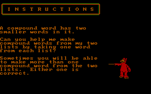 ALF's World of Words IBM PC/Compatibles Screenshot: Compound word instructions.