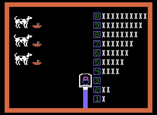 Learning with Leeper ColecoVision Screenshot: The dogs wag their tail for a correct answer.