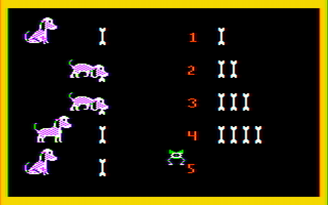 Learning with Leeper IBM PC/Compatibles Screenshot: Correct! Each dog eats a bone now...