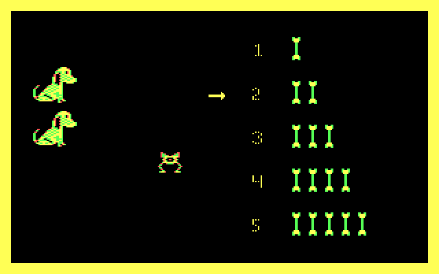 Learning with Leeper IBM PC/Compatibles Screenshot: Counting dogs activity.