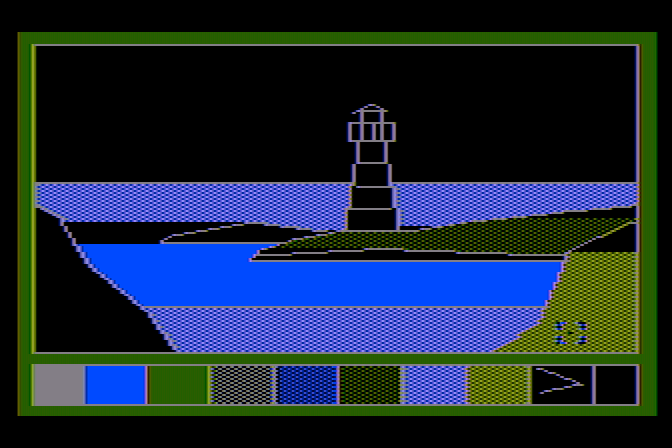 Learning with Leeper Atari 8-bit Screenshot: You can also fill in colors in this lighthouse image.