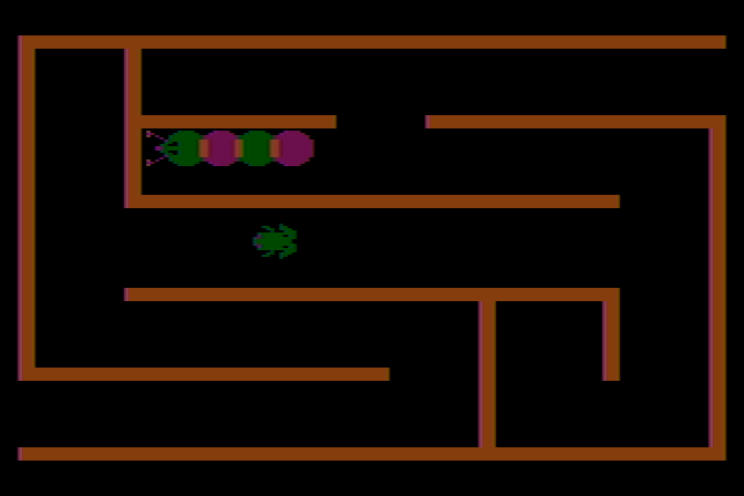 Learning with Leeper Atari 8-bit Screenshot: This maze is trickier, but it confuses the worm too...