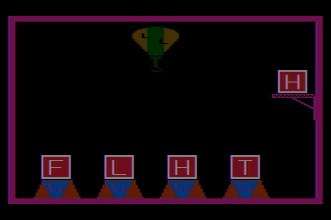 Learning with Leeper Atari 8-bit Screenshot: Find the matching letter...