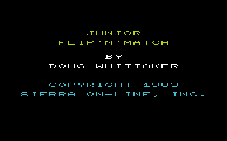Flip 'N' Match Commodore VIC-20 Screenshot: Title screen for the junior version on side B of the tape.