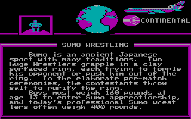 World Games IBM PC/Compatibles Screenshot: Finally, it's time for sumo wrestling.