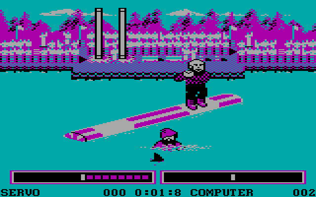 World Games IBM PC/Compatibles Screenshot: Oops, I fell in the water...