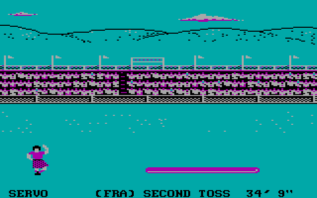 World Games IBM PC/Compatibles Screenshot: Not a great toss, but my character celebrates anyway.