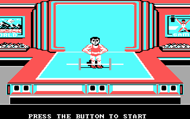World Games IBM PC/Compatibles Screenshot: Press button to begin!