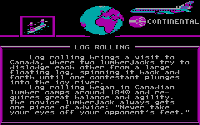World Games IBM PC/Compatibles Screenshot: Overview of log rolling, the next event...