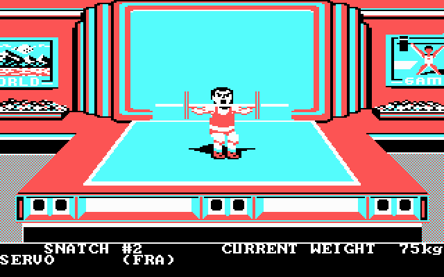 World Games IBM PC/Compatibles Screenshot: Attempting a lift...