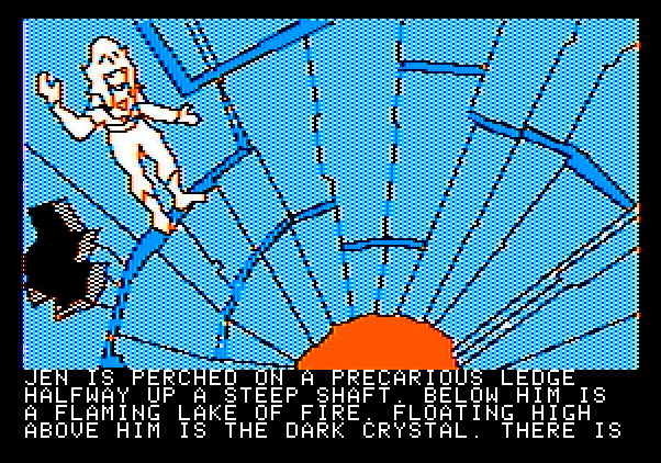 Hi-Res Adventure #6: The Dark Crystal Apple II Screenshot: Stuck on a ledge; which way to go?