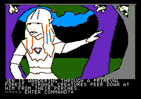 Hi-Res Adventure #6: The Dark Crystal Apple II Screenshot: Exploring another forest...