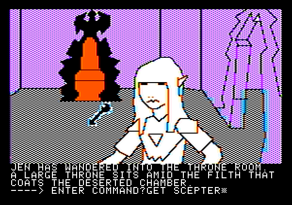 Hi-Res Adventure #6: The Dark Crystal Apple II Screenshot: A sceptor is here; might be useful, better take it!