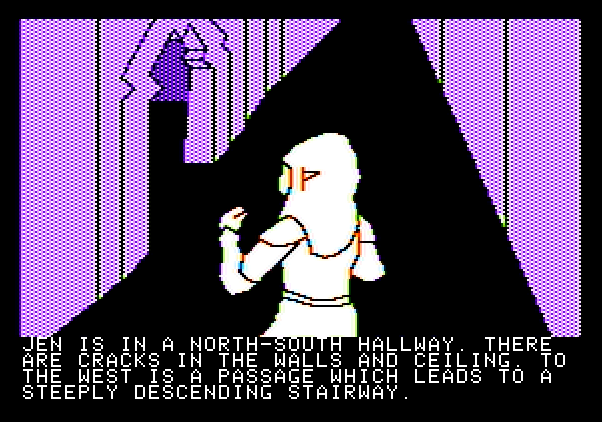 Hi-Res Adventure #6: The Dark Crystal Apple II Screenshot: Lost in the maze of hallways.