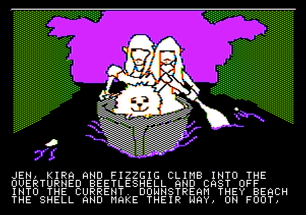 Hi-Res Adventure #6: The Dark Crystal Apple II Screenshot: Safely floating down the river...